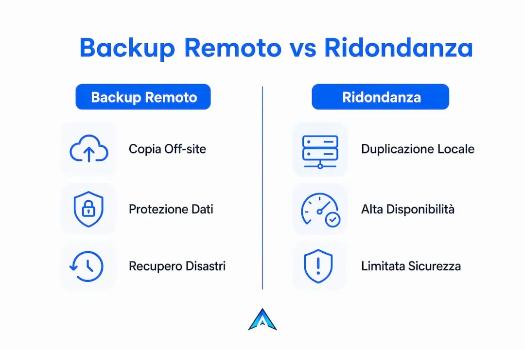 Infografica: differenze tra backup remoto e sistemi di ridondanza