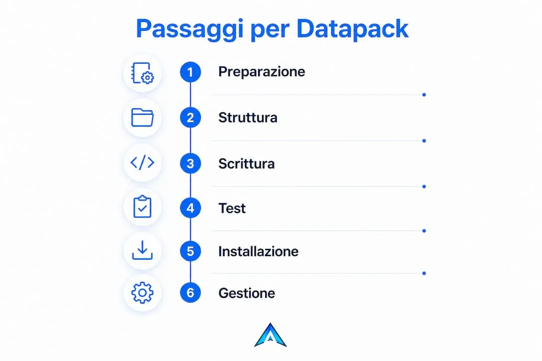 Schema illustrativo dei passaggi fondamentali per creare un datapack su Minecraft