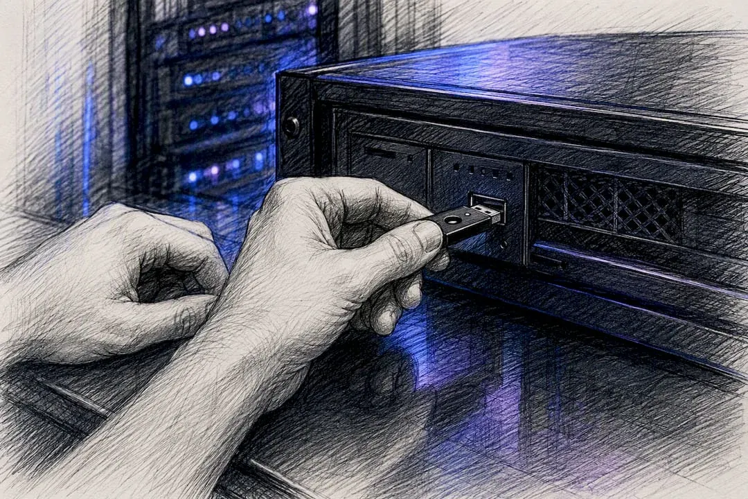 Mani che inseriscono un token USB di sicurezza