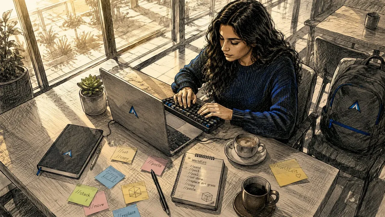 Ragazza che si destreggia con i comandi base di WorldEdit